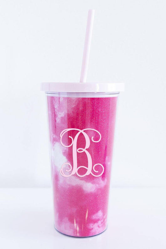 Pink Tie Dye Single Initial Tumbler 24oz
