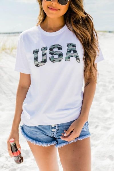 USA Camo Tee White