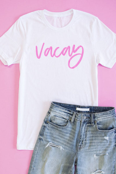 Vacay Script White Tee
